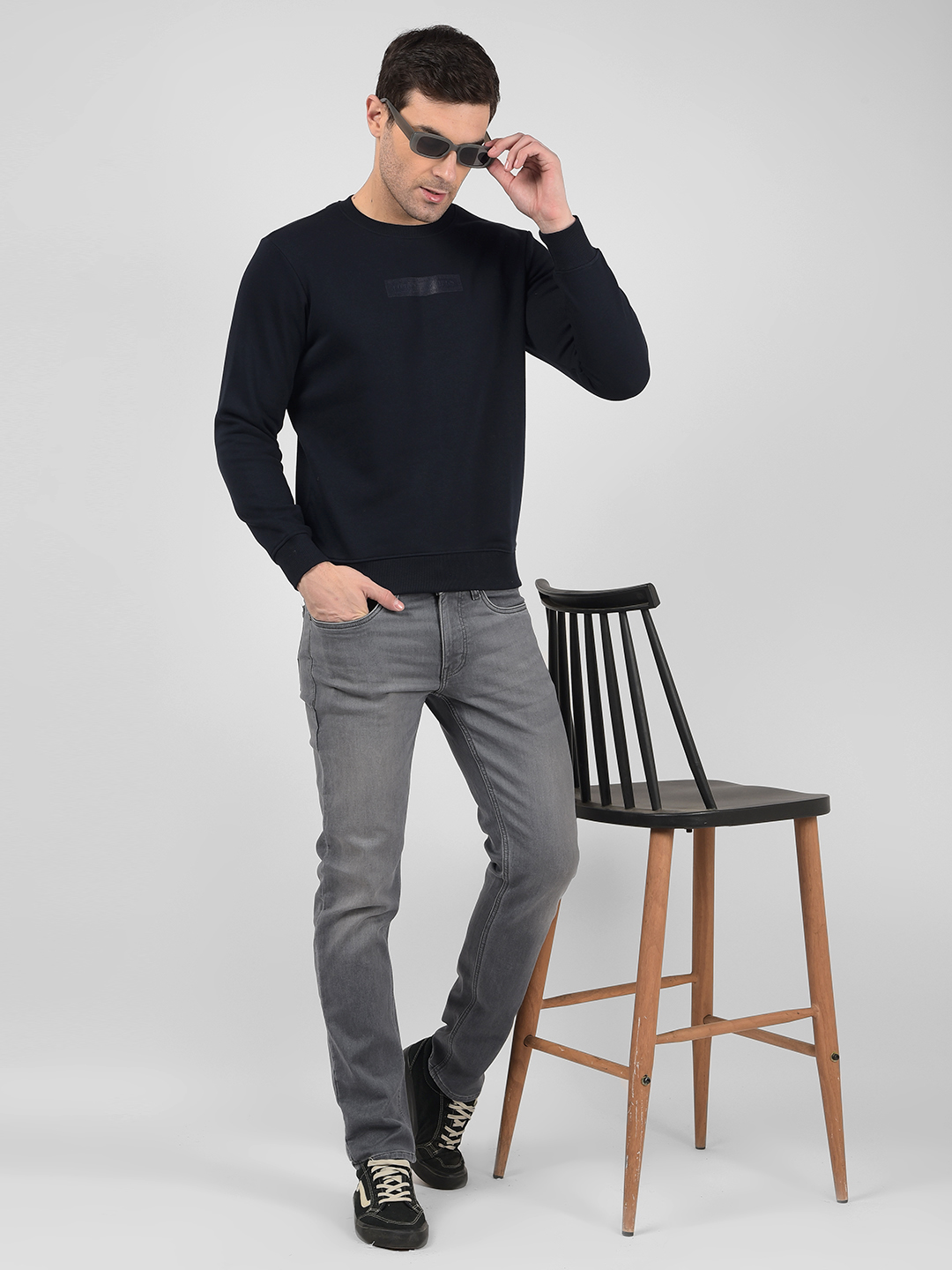 Numero Uno Men Solid Navy Sweat Shirt
